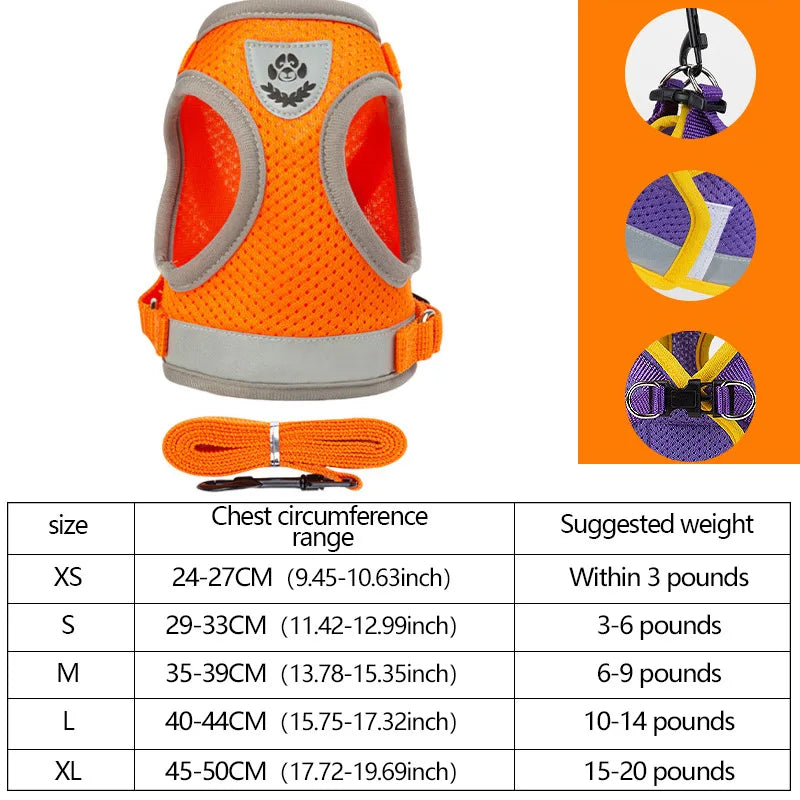 XS/S/M/L/XL Vest Harness Leash Adjustable Vest Strap Puppy Cat Chest Strap Reflective for Small Medium Dogs Cat Harnesses Vest