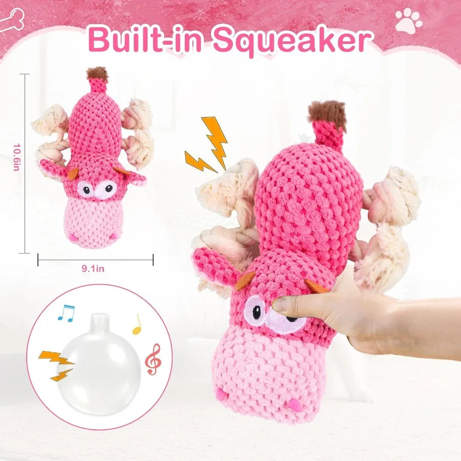 Dog Squeak Toys Rope for Large Dogs and Medium Aggressive Chewers Puppy Teething Interactive Indestructible Dog Toy to Keep The