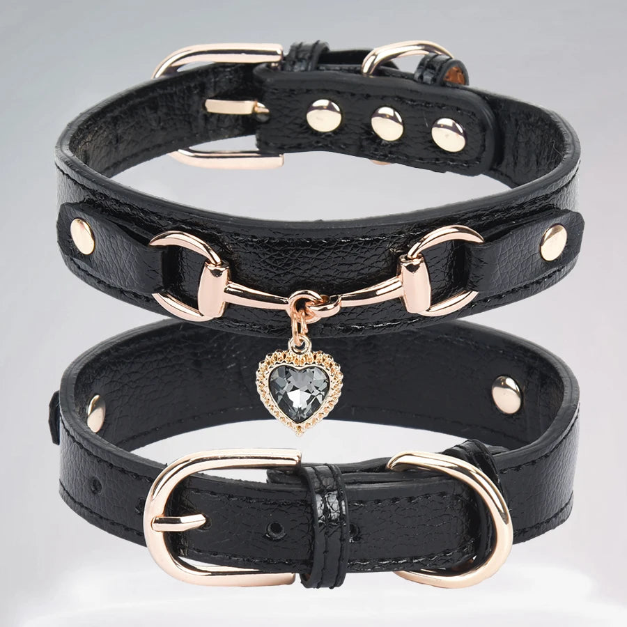 CP567--beautiful PU pet cat&dog collar decorated with sparkling love,adjustable and durable.