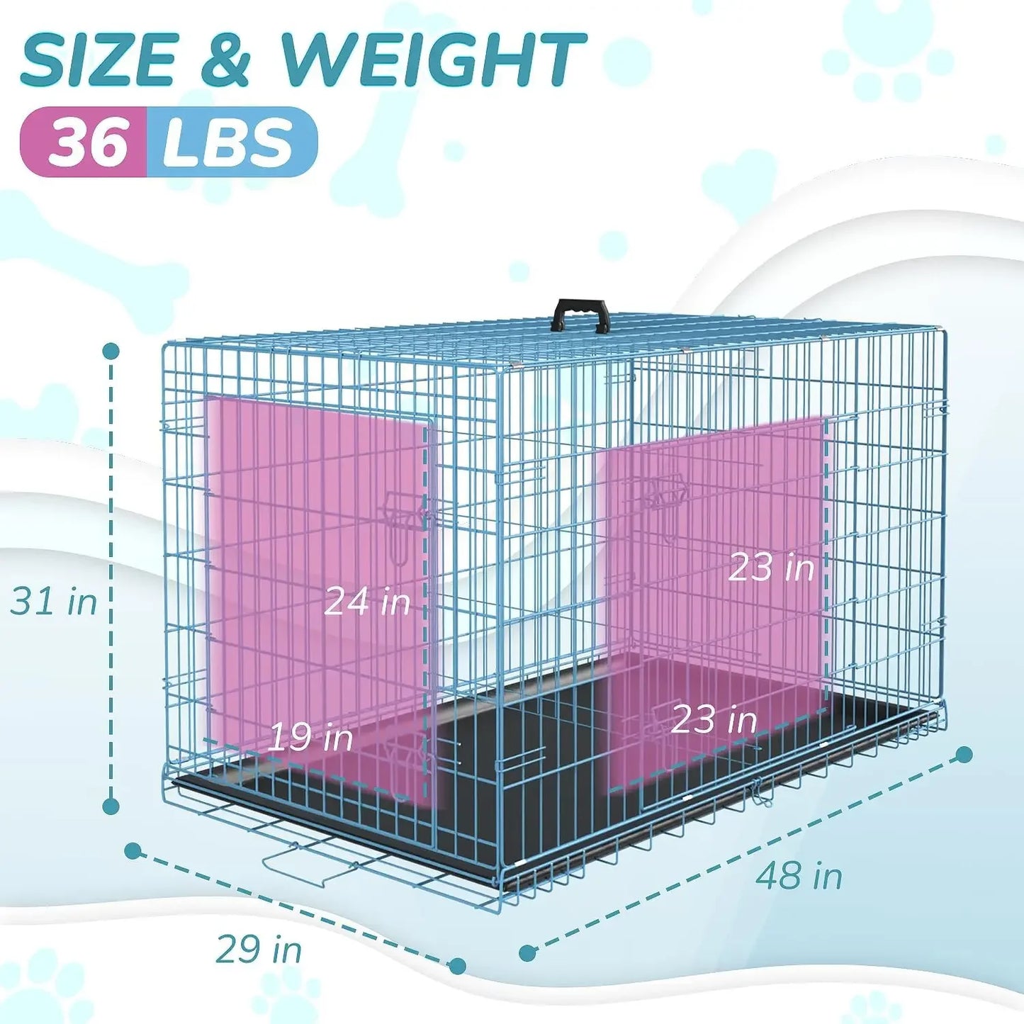 48 Inch Pets Dog Crate Double Door Folding Metal Dog Cage Dog Crates for Large Dogs Outdoor Indoor Basic Pet Crates