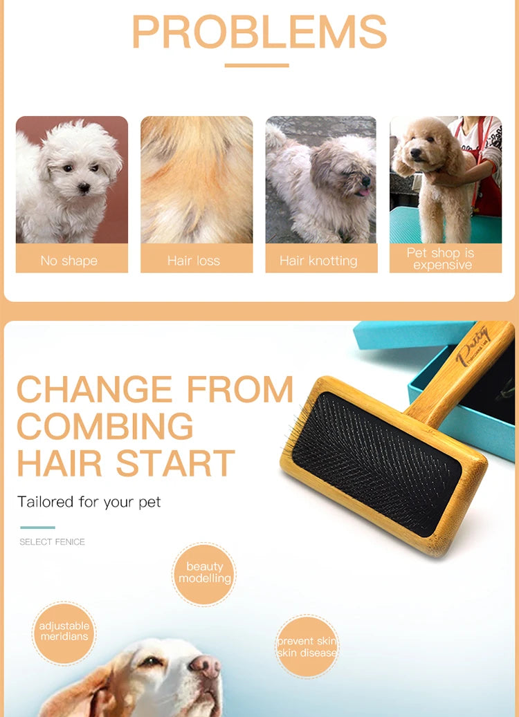 Fenice Dog Cat Comb Brush Needle Open knot brush Pet Hair Brush for Dog Hair Remover Pet Beauty Grooming Tool