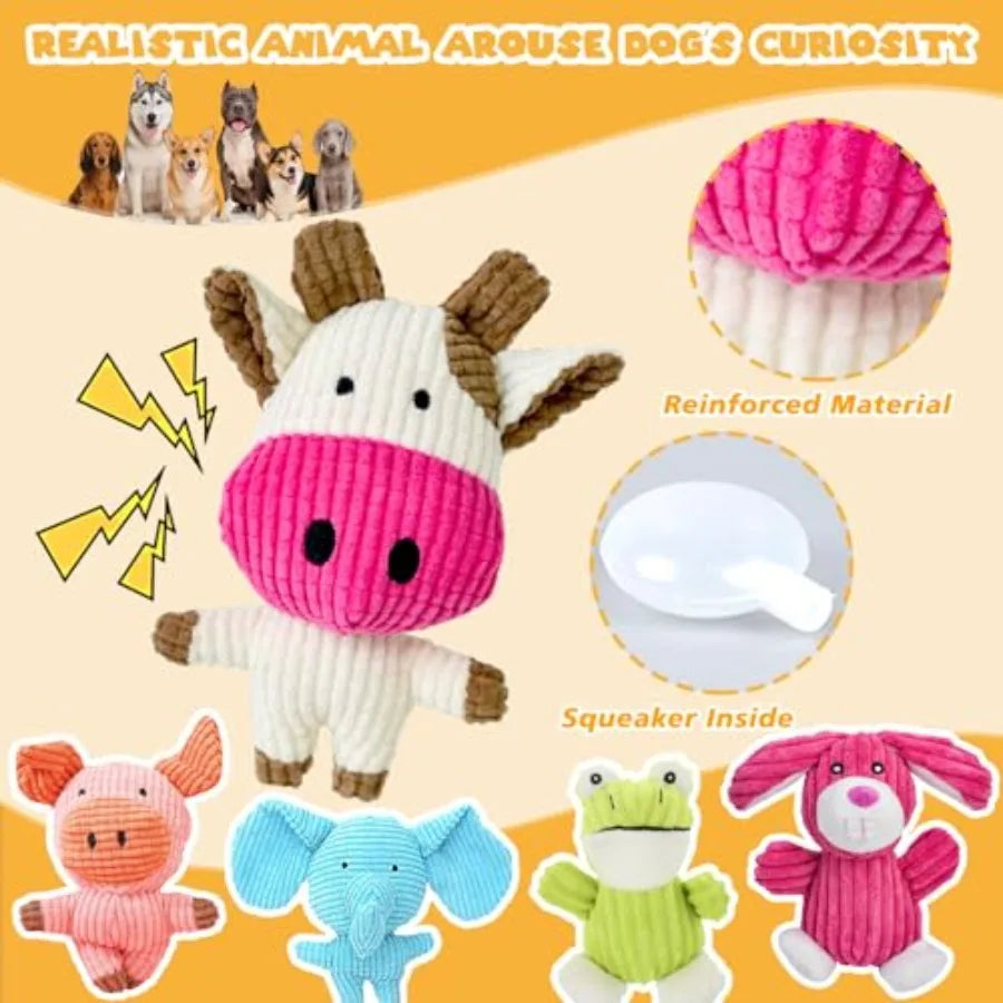 5 Pack Squeaky Dog Toys Tough Stuffed Plush Puppy Tough Chew Toys Durable Assortment Plush Animal Dog Toys to Keep Them Busy Pu