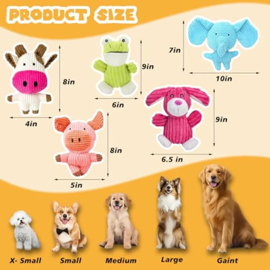 5 Pack Squeaky Dog Toys Tough Stuffed Plush Puppy Tough Chew Toys Durable Assortment Plush Animal Dog Toys to Keep Them Busy Pu