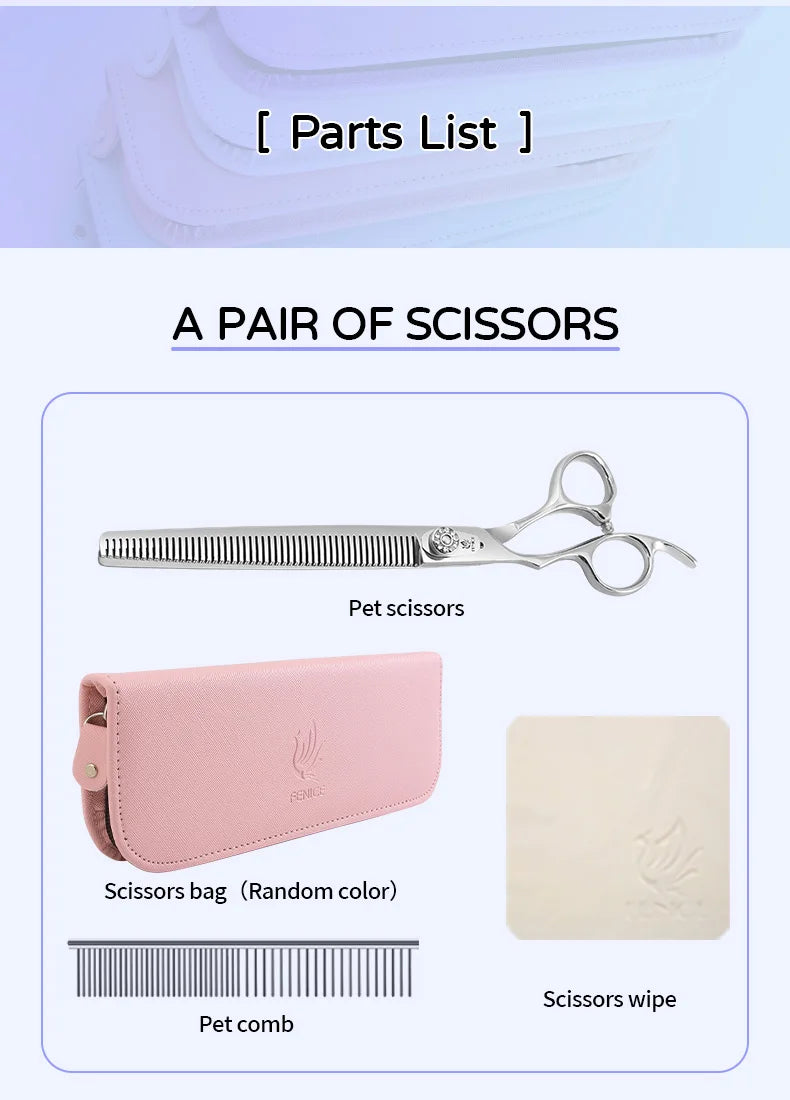 Fenice Left-handed Professional 7.0/7.5/8 inch JP440C Cutting Curved Fluffy Thinning Chunker Scissors Set Kit Pet Dog  Grooming