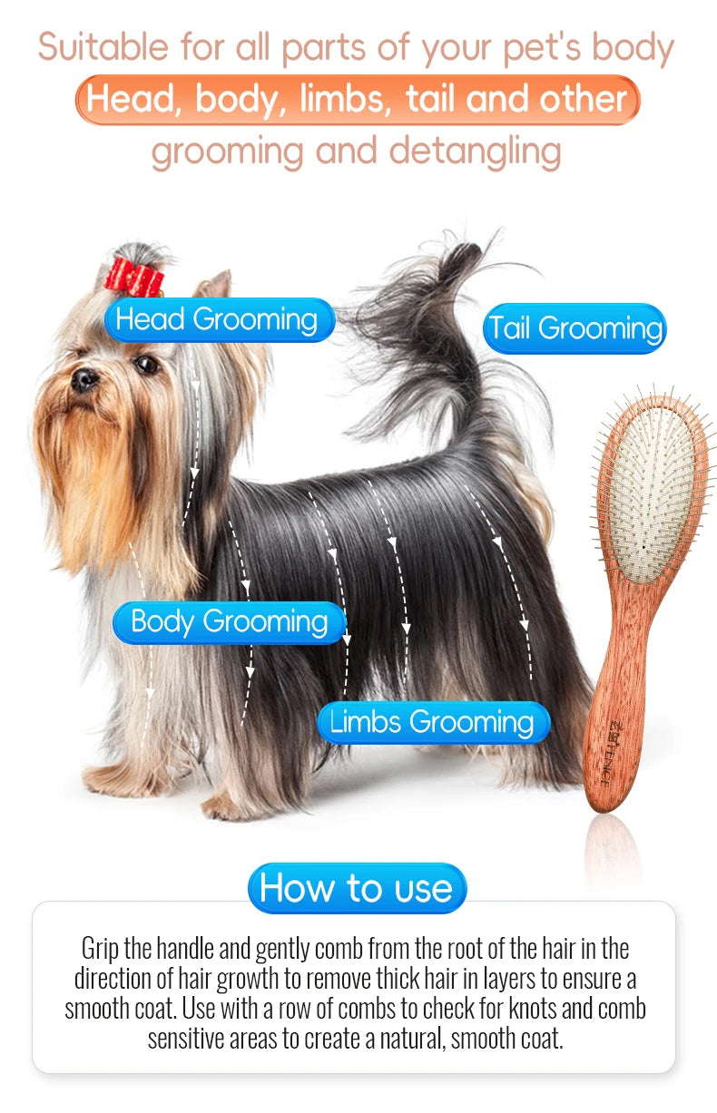 Fenice Pet Comb Solid  Wood Handle in Cat Dog Hair Remover Brush Fur Combs Grooming Tool For Pet Cleaning Supplies Accessories