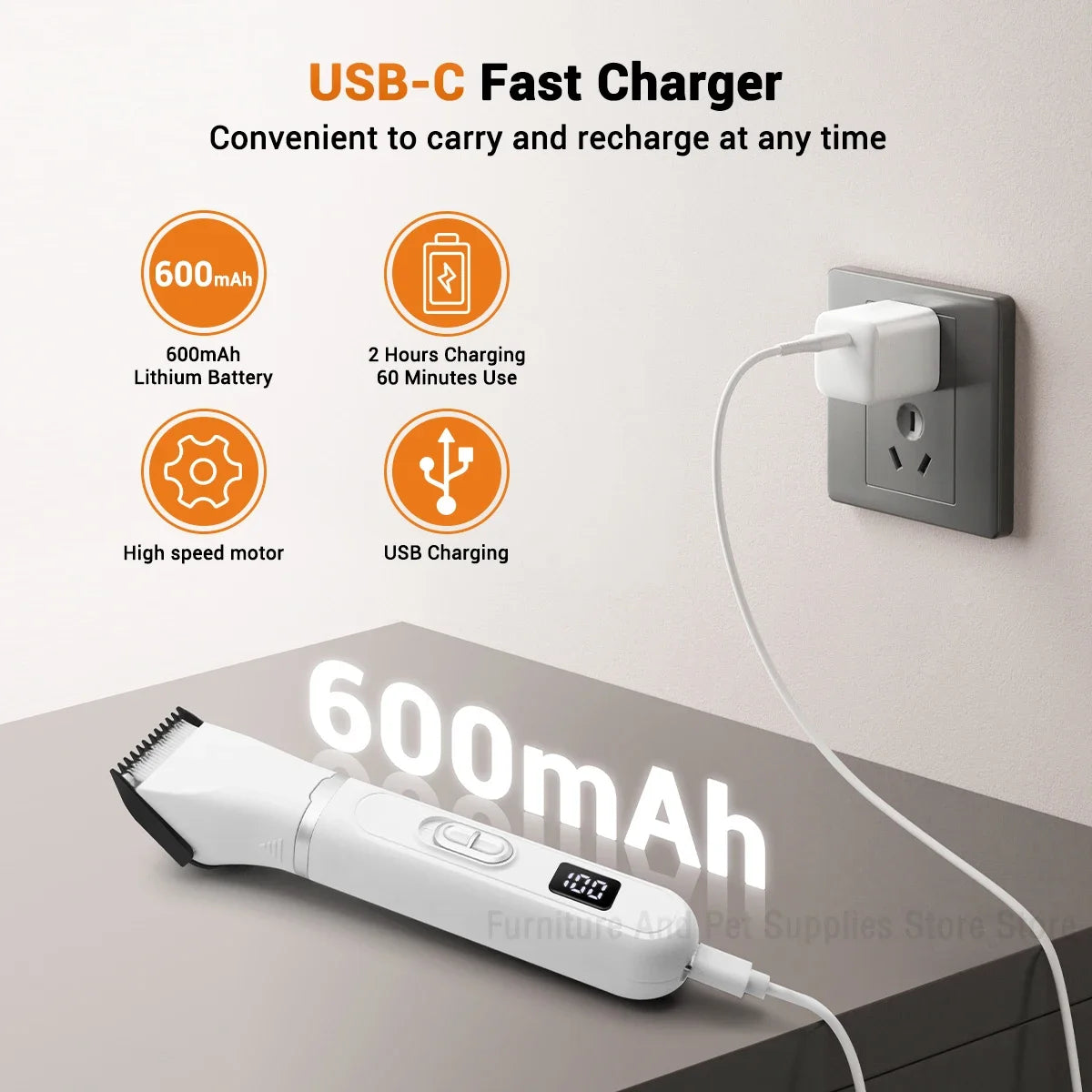 Dog Hair Clippers Grooming Electric Pet Clipper Professional Silent Hair Cutter USB Rechargeable Pet Grooming Clipper