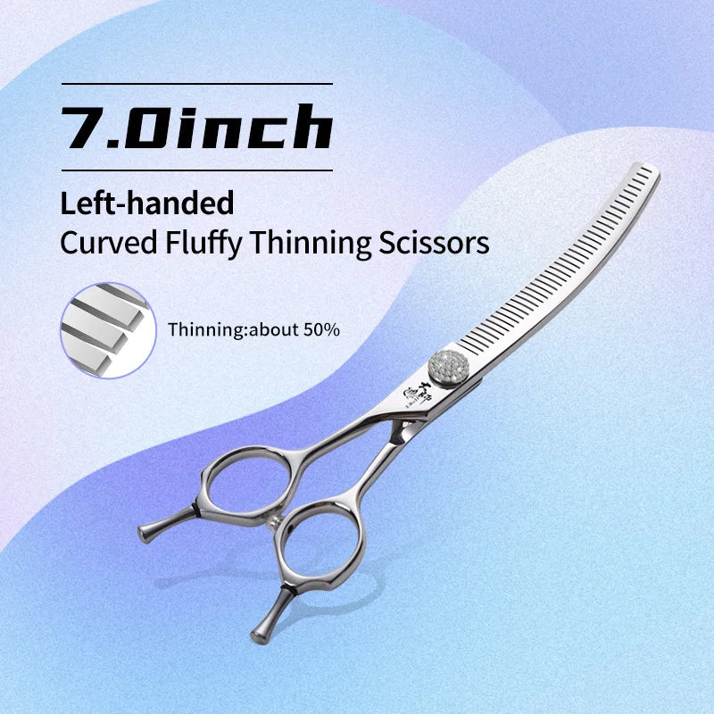 Fenice Left-handed Professional 7.0/7.5/8 inch JP440C Cutting Curved Fluffy Thinning Chunker Scissors Set Kit Pet Dog  Grooming