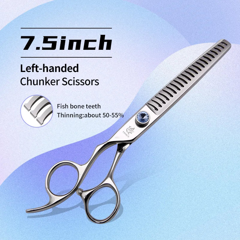 Fenice Left-handed Professional 7.0/7.5/8 inch JP440C Cutting Curved Fluffy Thinning Chunker Scissors Set Kit Pet Dog  Grooming