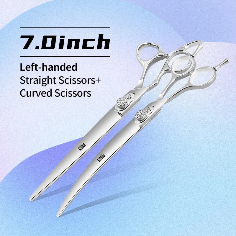 Fenice Left-handed Professional 7.0/7.5/8 inch JP440C Cutting Curved Fluffy Thinning Chunker Scissors Set Kit Pet Dog  Grooming