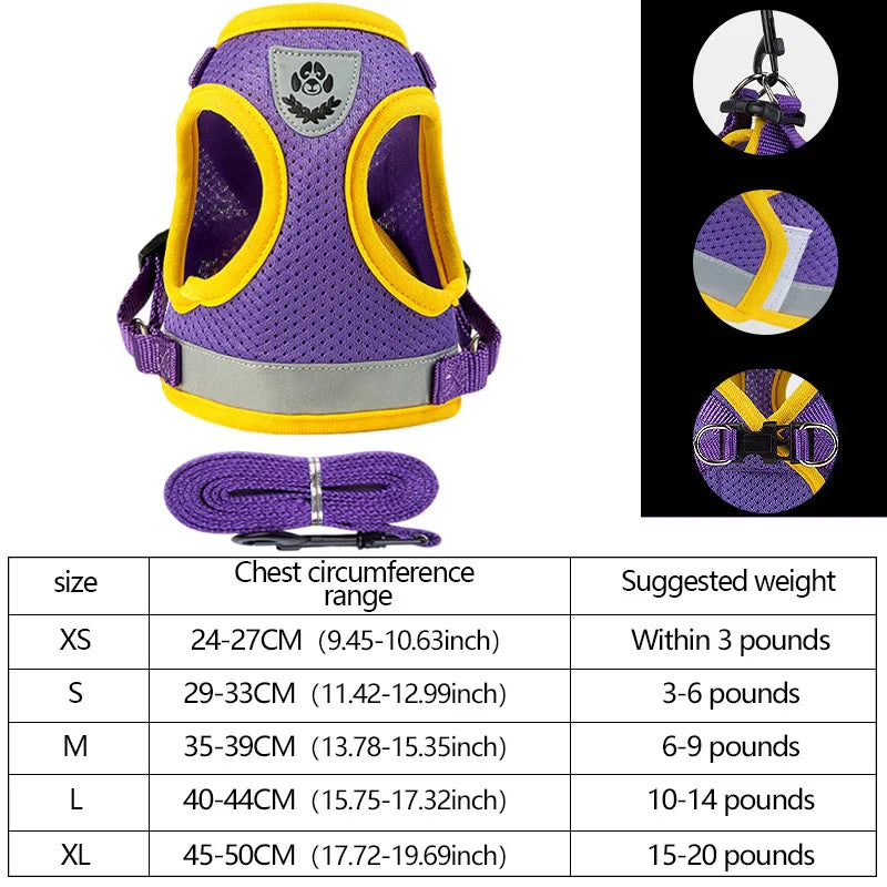 XS/S/M/L/XL Vest Harness Leash Adjustable Vest Strap Puppy Cat Chest Strap Reflective for Small Medium Dogs Cat Harnesses Vest