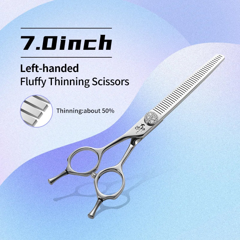 Fenice Left-handed Professional 7.0/7.5/8 inch JP440C Cutting Curved Fluffy Thinning Chunker Scissors Set Kit Pet Dog  Grooming