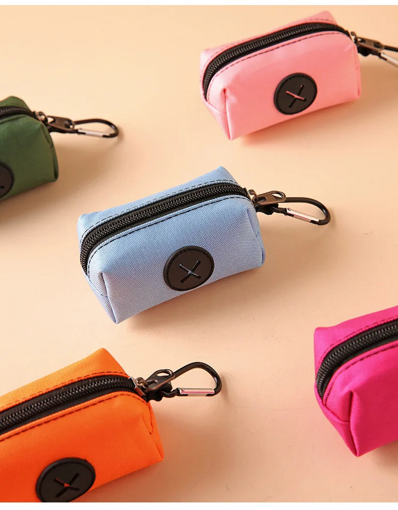 Canvas Dog Poop Bag Holder, Outdoor Pet Waste Bag Dispenser with Carabiner Clip, Animal Waste Collection Pouch