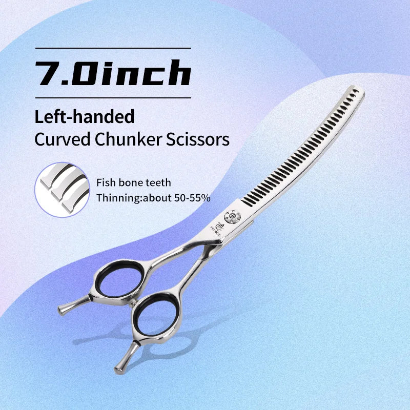 Fenice Left-handed Professional 7.0/7.5/8 inch JP440C Cutting Curved Fluffy Thinning Chunker Scissors Set Kit Pet Dog  Grooming