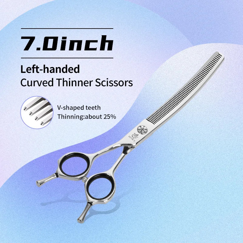 Fenice Left-handed Professional 7.0/7.5/8 inch JP440C Cutting Curved Fluffy Thinning Chunker Scissors Set Kit Pet Dog  Grooming