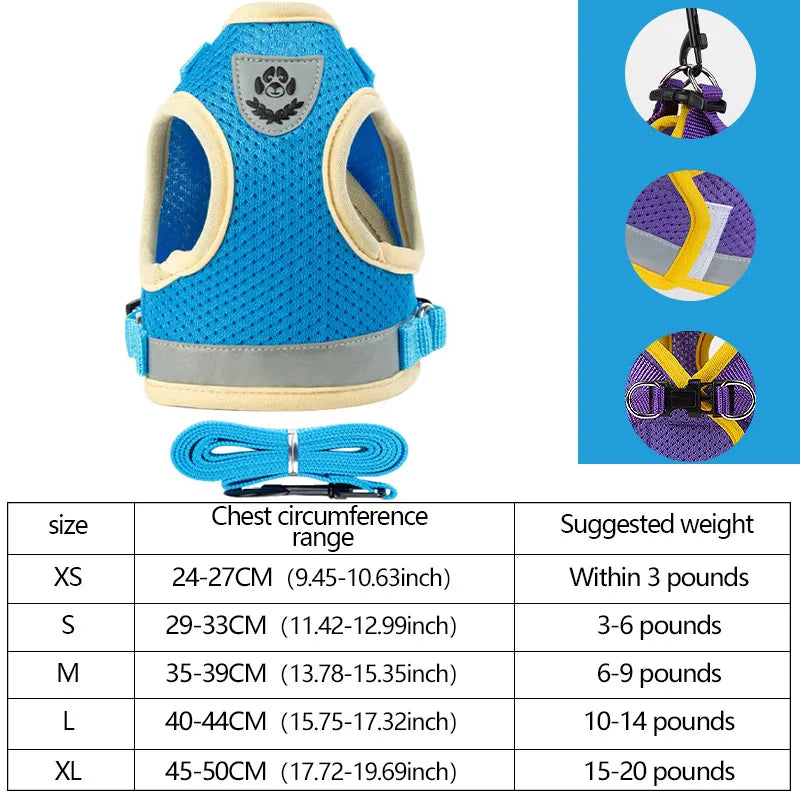 XS/S/M/L/XL Vest Harness Leash Adjustable Vest Strap Puppy Cat Chest Strap Reflective for Small Medium Dogs Cat Harnesses Vest