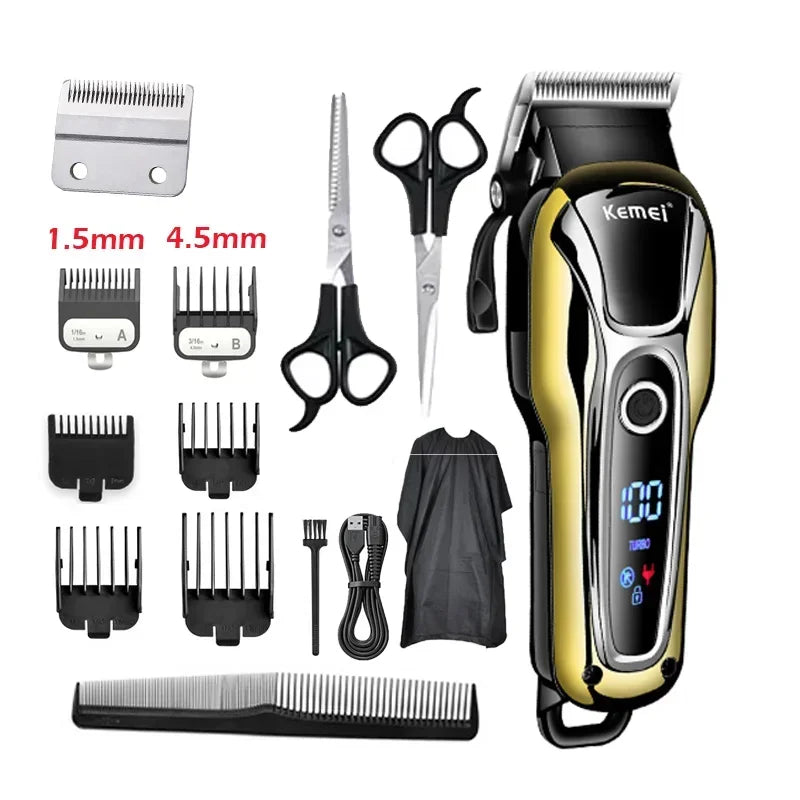 Professional Hair Clipper Kemei KM-1990 Rechargeable Trimmer Men Electric Cutter Hair Cutting Machine LCD Cordless Beard Trimmer