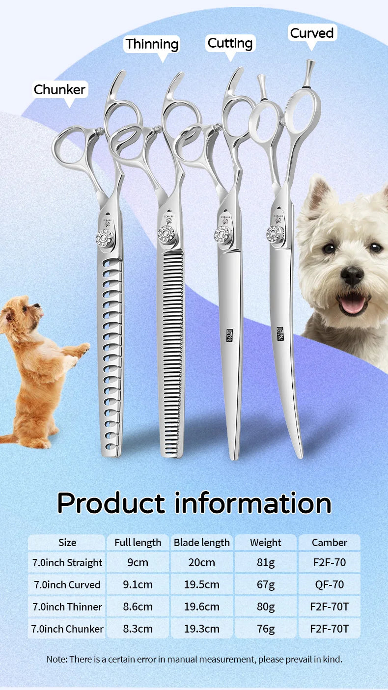 Fenice Left-handed Professional 7.0/7.5/8 inch JP440C Cutting Curved Fluffy Thinning Chunker Scissors Set Kit Pet Dog  Grooming