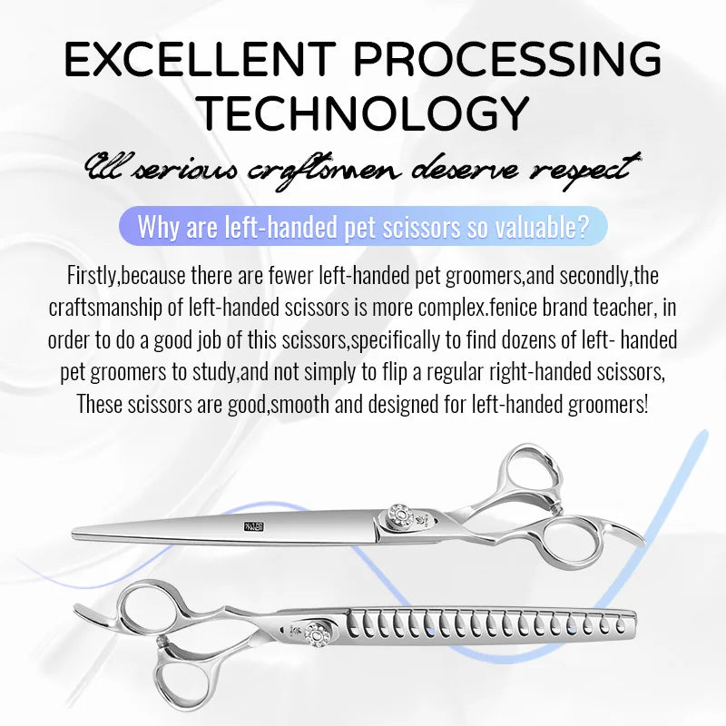 Fenice Left-handed Professional 7.0/7.5/8 inch JP440C Cutting Curved Fluffy Thinning Chunker Scissors Set Kit Pet Dog  Grooming
