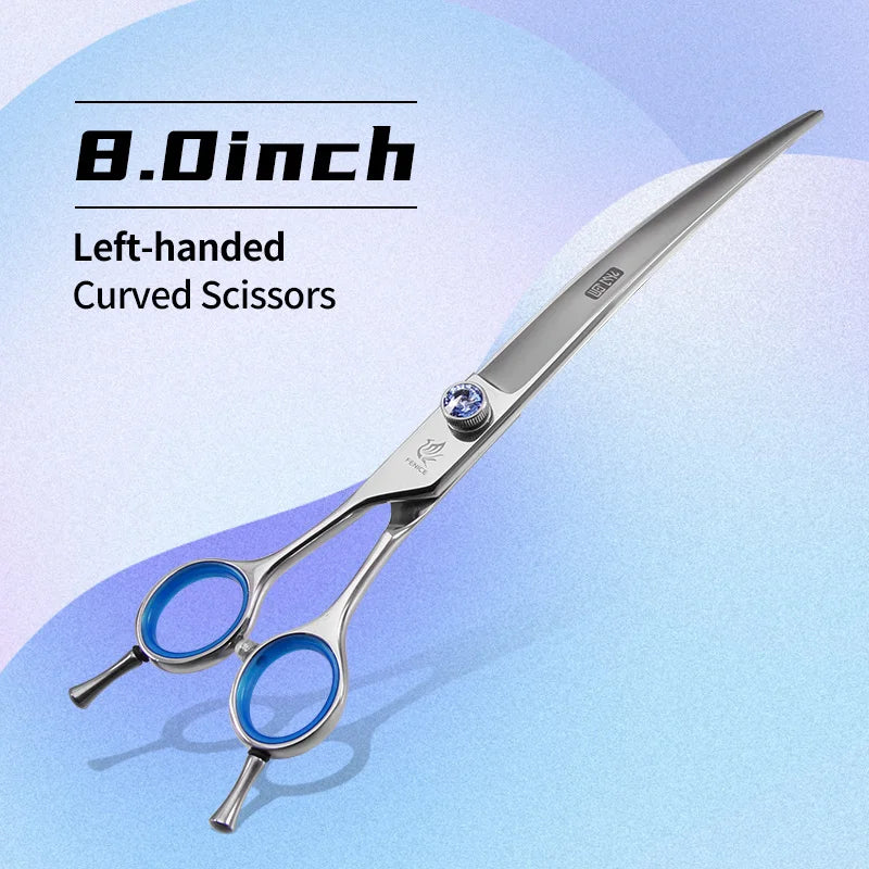 Fenice Left-handed Professional 7.0/7.5/8 inch JP440C Cutting Curved Fluffy Thinning Chunker Scissors Set Kit Pet Dog  Grooming