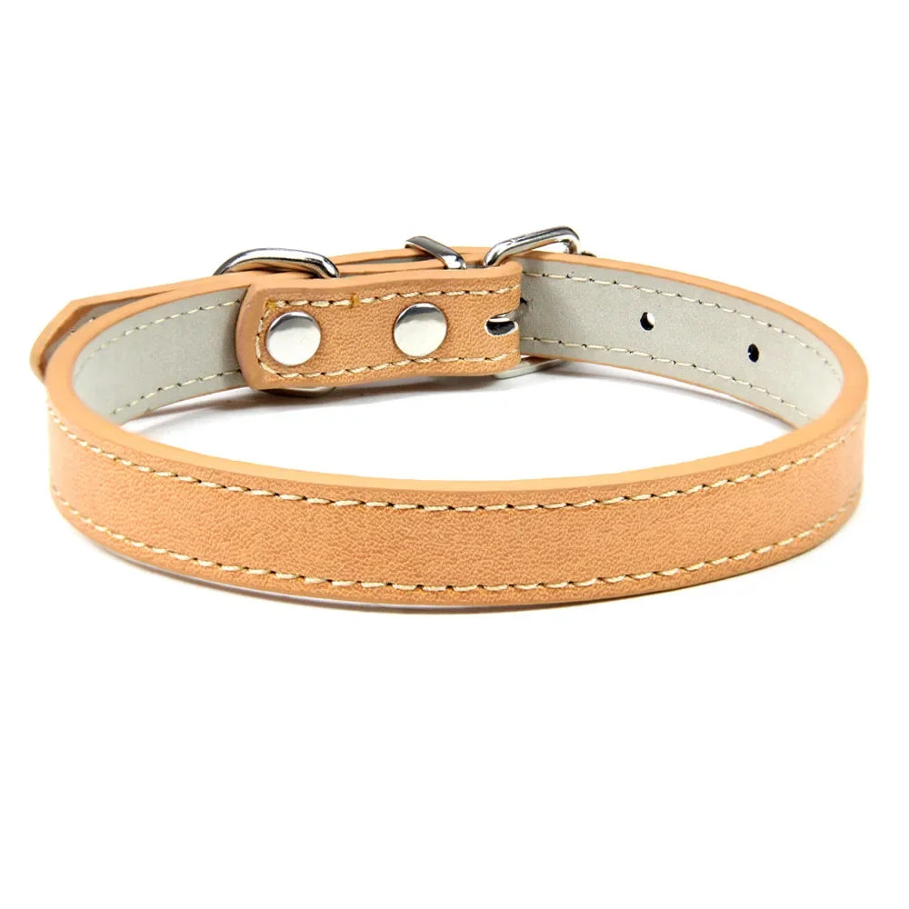 Soft Leather Solid Dog Collar Adjustable Puppy Neck Strap Safe Collars for Small Medium Big Dog Kitten Necklace Cat Accessories