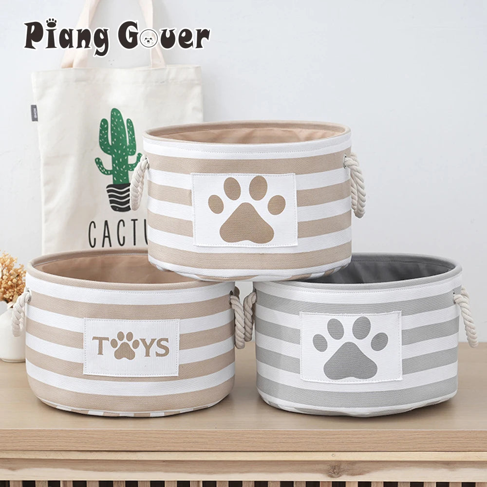 Striped Claw Round Dog Pet Toy Basket Clothes Storage Box with Handle Pet Supplies