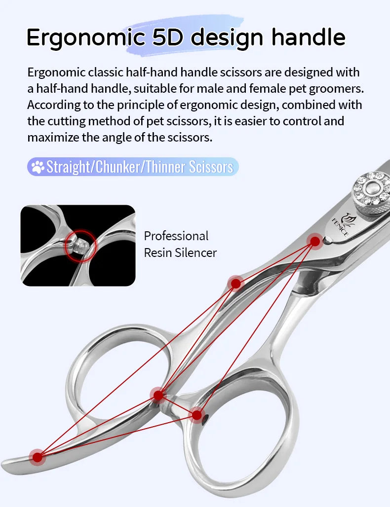 Fenice Left-handed Professional 7.0/7.5/8 inch JP440C Cutting Curved Fluffy Thinning Chunker Scissors Set Kit Pet Dog  Grooming