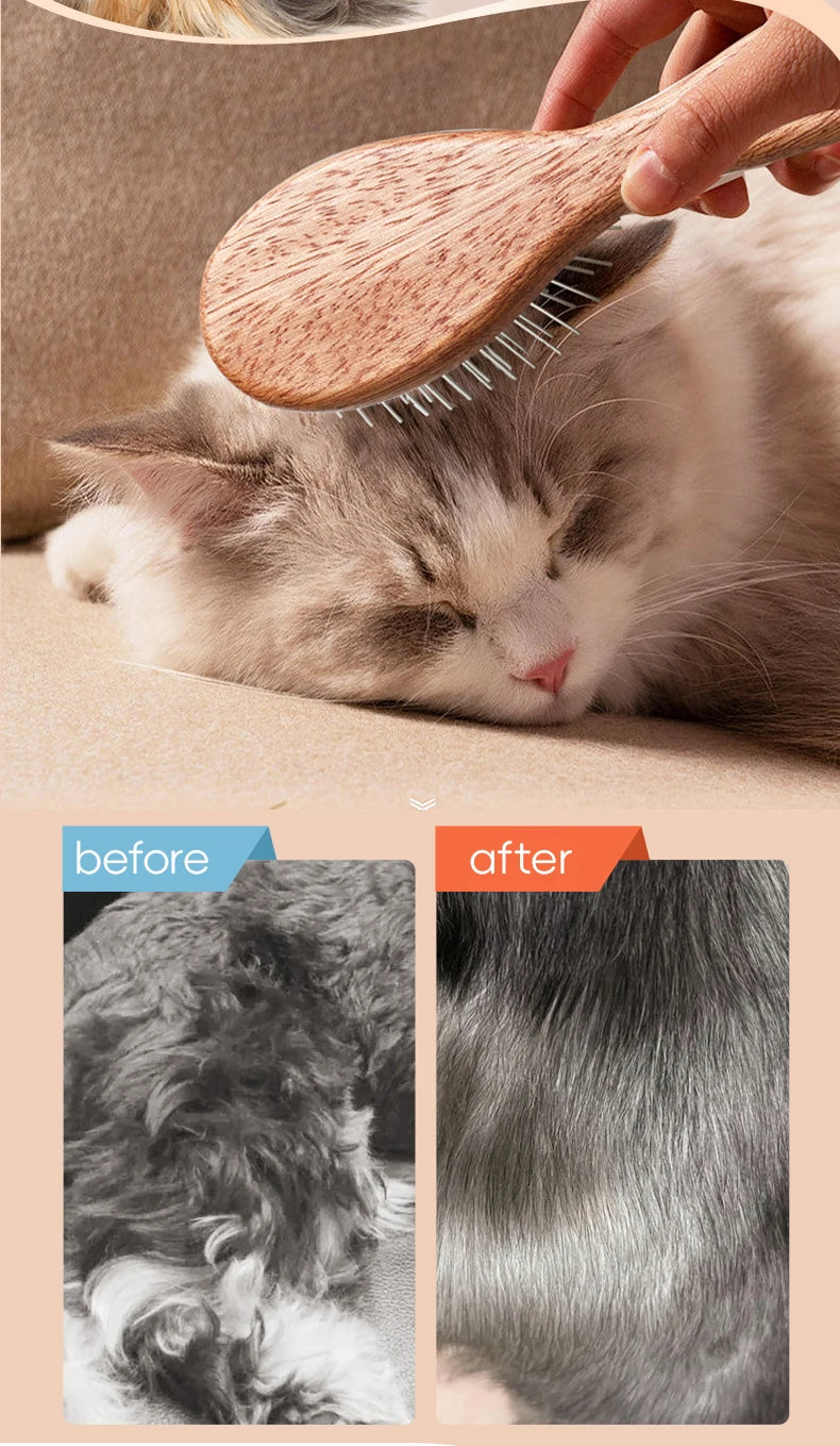 Fenice Pet Comb Solid  Wood Handle in Cat Dog Hair Remover Brush Fur Combs Grooming Tool For Pet Cleaning Supplies Accessories