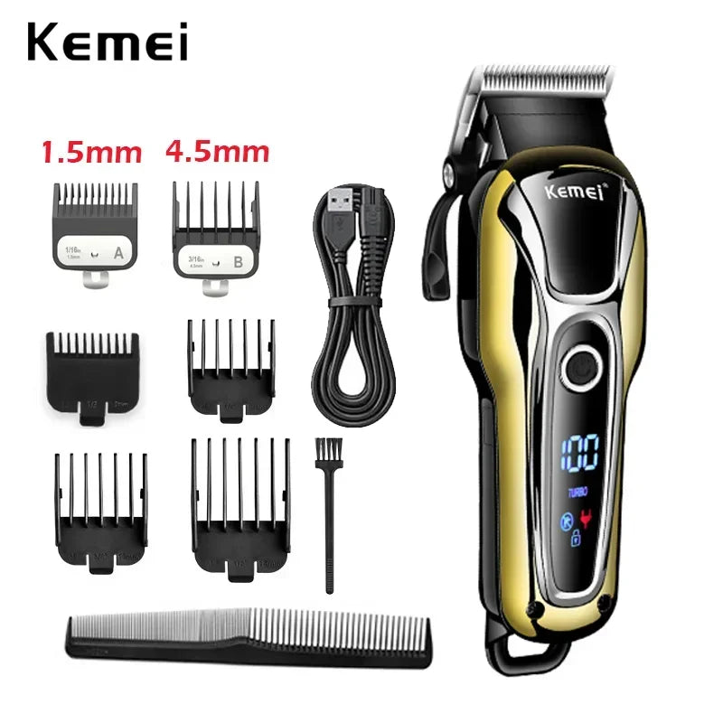 Professional Hair Clipper Kemei KM-1990 Rechargeable Trimmer Men Electric Cutter Hair Cutting Machine LCD Cordless Beard Trimmer