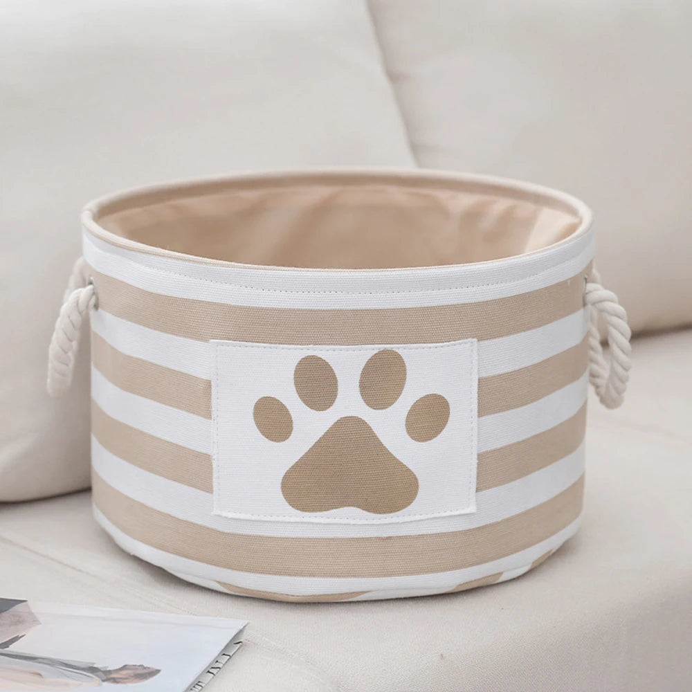 Striped Claw Round Dog Pet Toy Basket Clothes Storage Box with Handle Pet Supplies