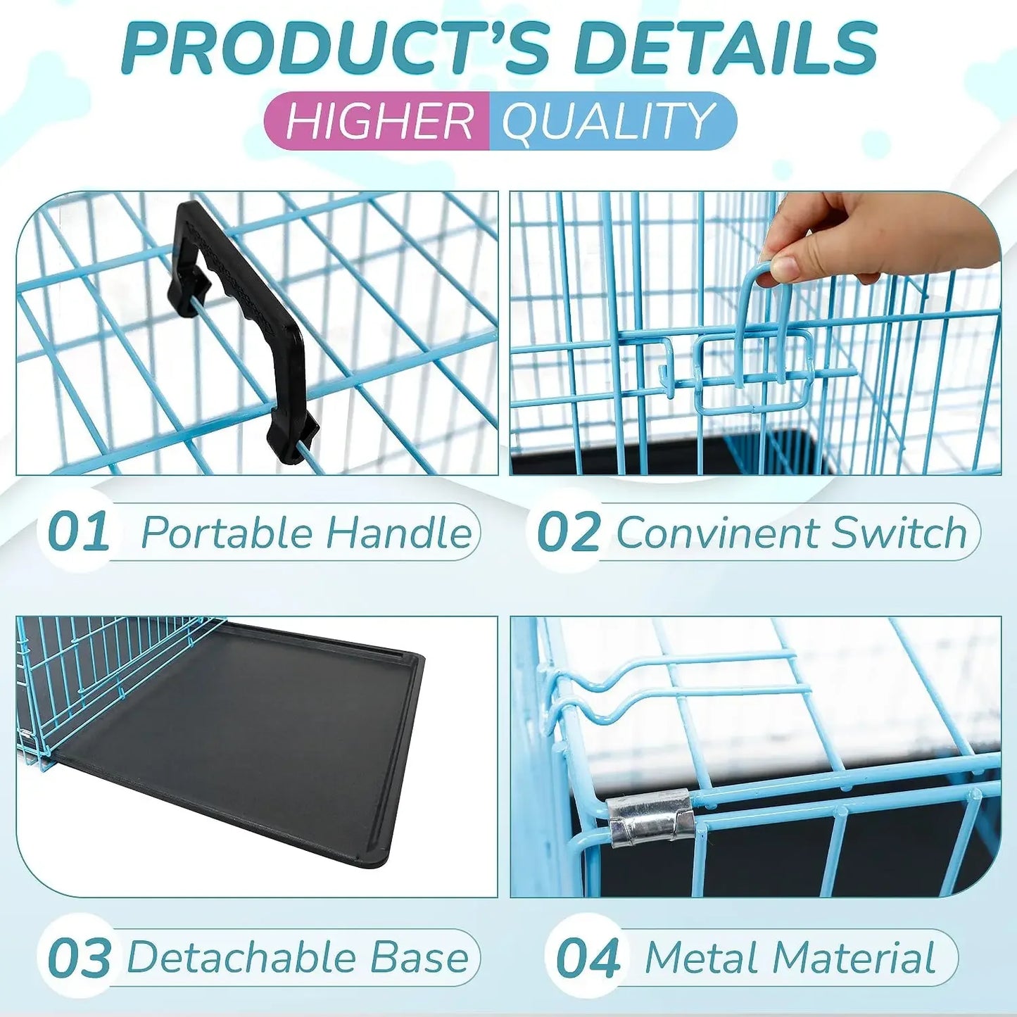 48 Inch Pets Dog Crate Double Door Folding Metal Dog Cage Dog Crates for Large Dogs Outdoor Indoor Basic Pet Crates