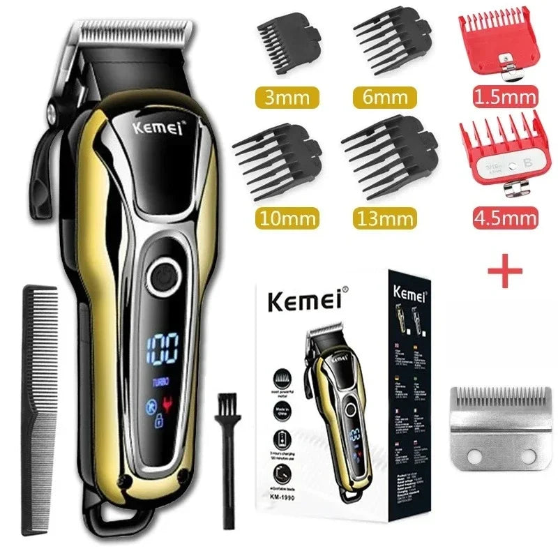 Professional Hair Clipper Kemei KM-1990 Rechargeable Trimmer Men Electric Cutter Hair Cutting Machine LCD Cordless Beard Trimmer