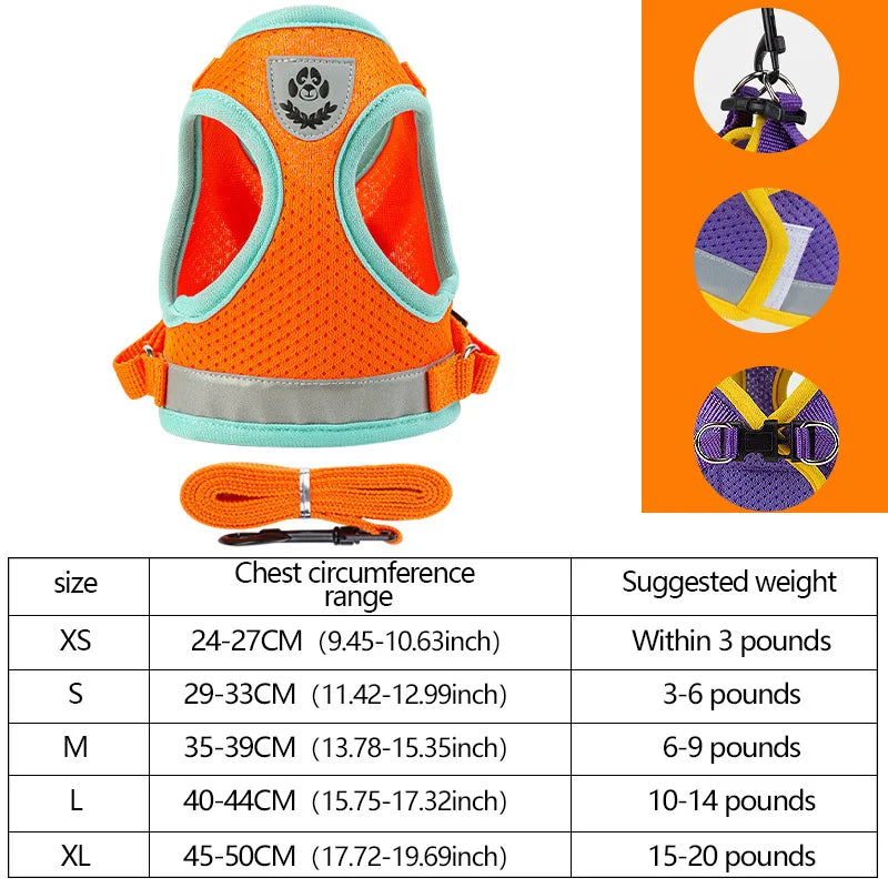 XS/S/M/L/XL Vest Harness Leash Adjustable Vest Strap Puppy Cat Chest Strap Reflective for Small Medium Dogs Cat Harnesses Vest