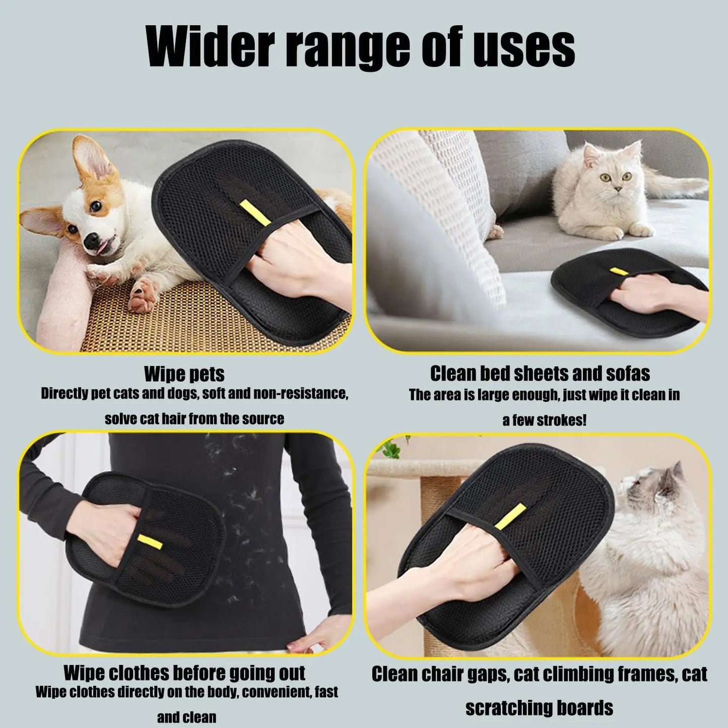 2025 Pet Hair Remover Glove Double-Sided Fur Gloves Cat Dog Fur Magnet Gloves for Washing Deshedding Cleaning Carpets Sofas