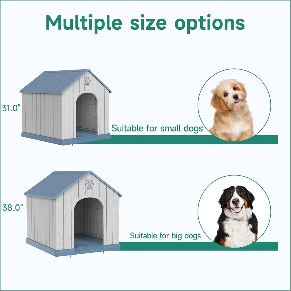 Indoor Outdoor Waterproof Dog House,PP Material,Puppy Shelter with Air Vents and Elevated Floor,Sturdy Dog Kennel for Smal