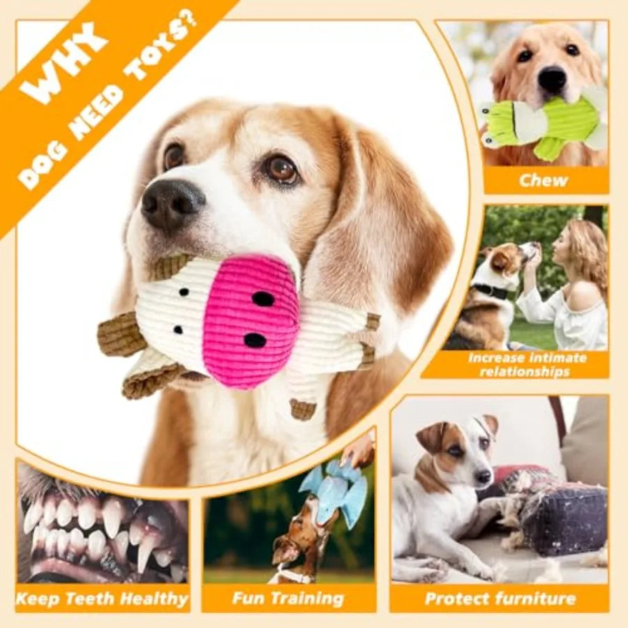5 Pack Squeaky Dog Toys Tough Stuffed Plush Puppy Tough Chew Toys Durable Assortment Plush Animal Dog Toys to Keep Them Busy Pu