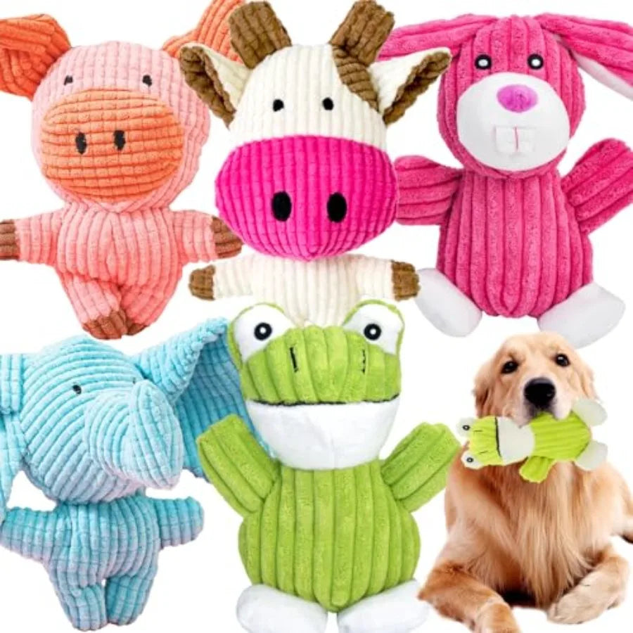 5 Pack Squeaky Dog Toys Tough Stuffed Plush Puppy Tough Chew Toys Durable Assortment Plush Animal Dog Toys to Keep Them Busy Pu