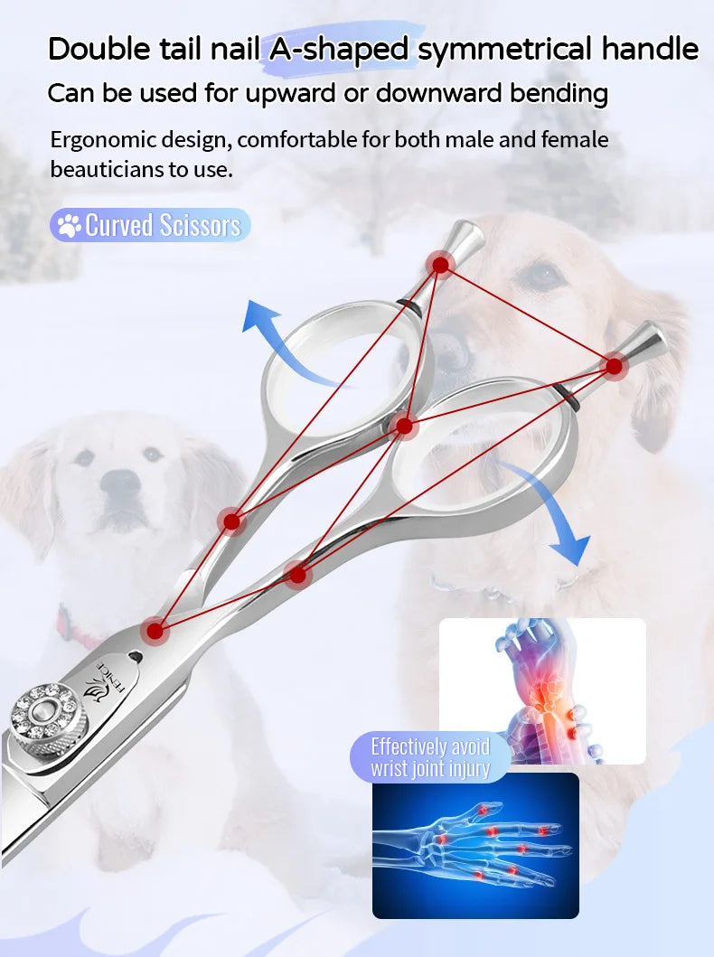 Fenice Left-handed Professional 7.0/7.5/8 inch JP440C Cutting Curved Fluffy Thinning Chunker Scissors Set Kit Pet Dog  Grooming