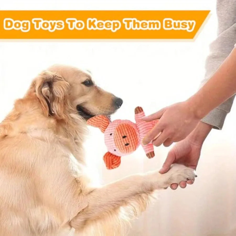 5 Pack Squeaky Dog Toys Tough Stuffed Plush Puppy Tough Chew Toys Durable Assortment Plush Animal Dog Toys to Keep Them Busy Pu