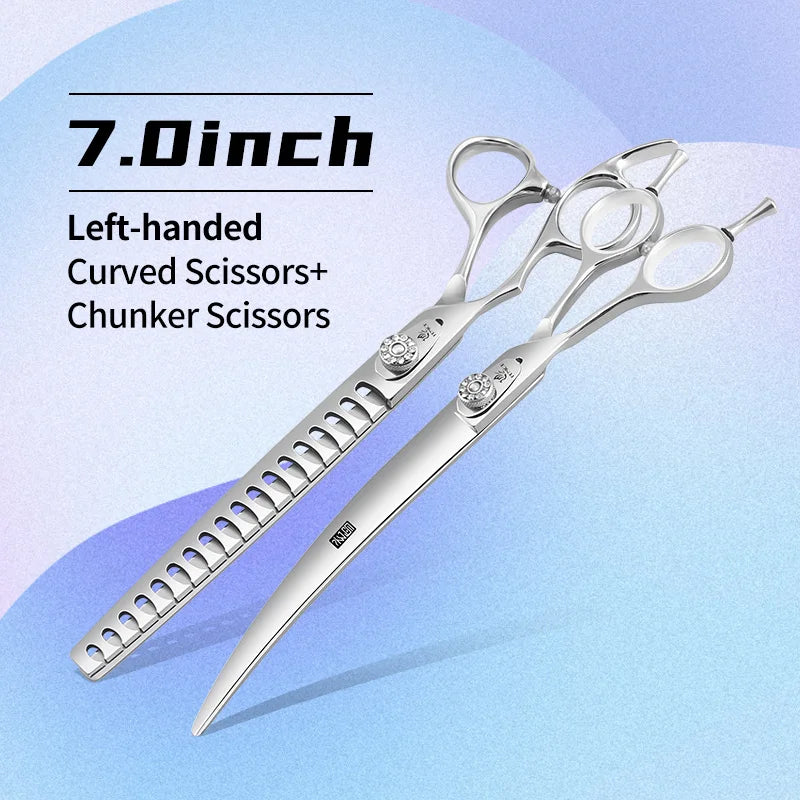 Fenice Left-handed Professional 7.0/7.5/8 inch JP440C Cutting Curved Fluffy Thinning Chunker Scissors Set Kit Pet Dog  Grooming