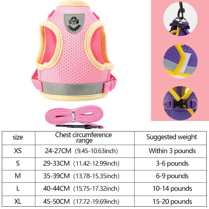 XS/S/M/L/XL Vest Harness Leash Adjustable Vest Strap Puppy Cat Chest Strap Reflective for Small Medium Dogs Cat Harnesses Vest