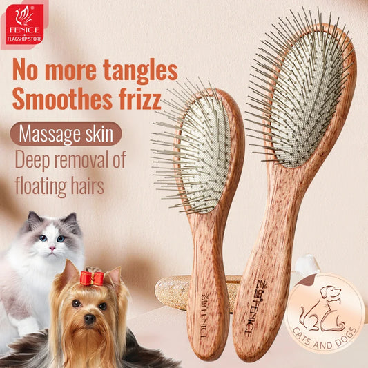 Fenice Pet Comb Solid  Wood Handle in Cat Dog Hair Remover Brush Fur Combs Grooming Tool For Pet Cleaning Supplies Accessories