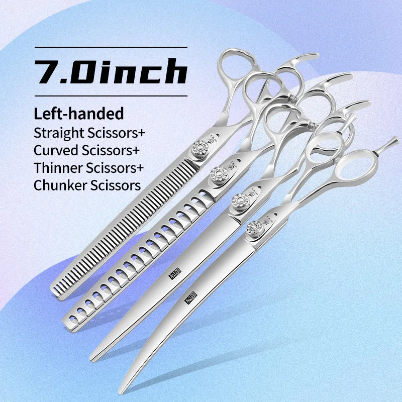Fenice Left-handed Professional 7.0/7.5/8 inch JP440C Cutting Curved Fluffy Thinning Chunker Scissors Set Kit Pet Dog  Grooming
