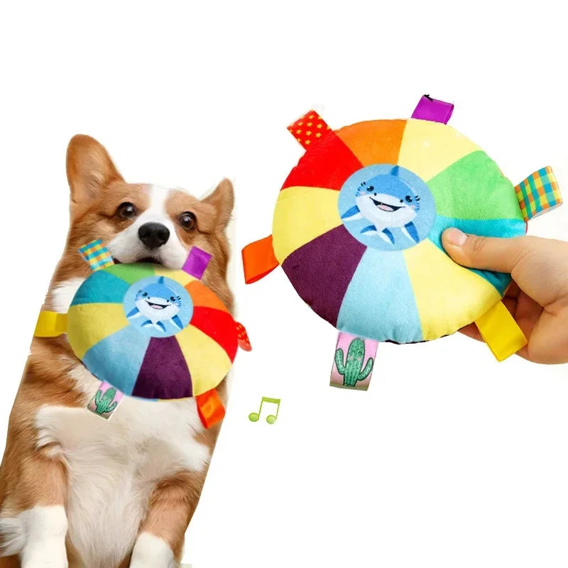 Funny Rainbow Plush Flying Saucer Dog Toys Outdoor Interactive Training Games Chew Toy Pets Flying Discs Toys Dog Accessories