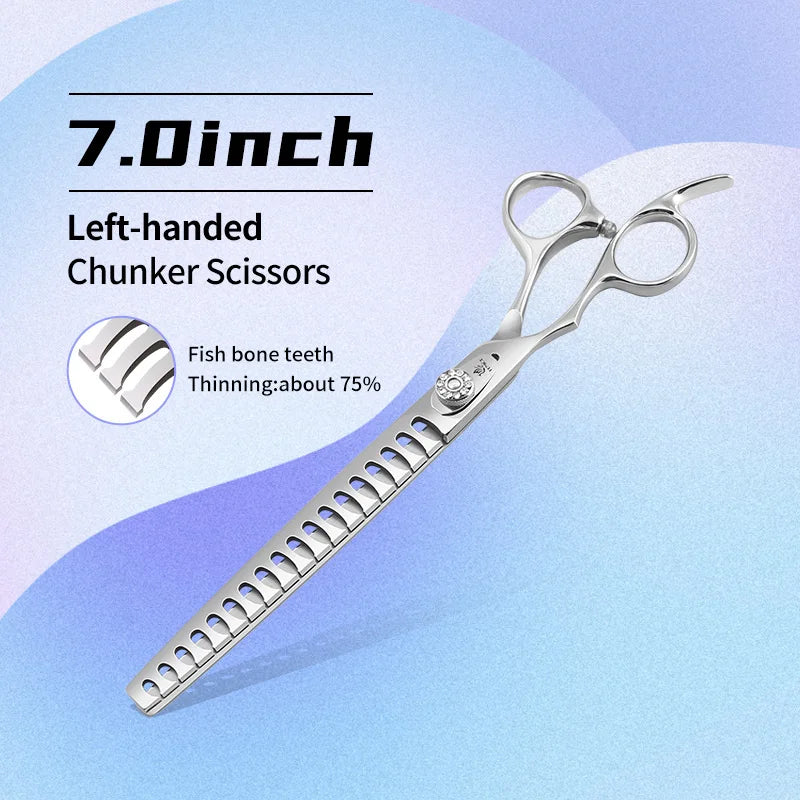 Fenice Left-handed Professional 7.0/7.5/8 inch JP440C Cutting Curved Fluffy Thinning Chunker Scissors Set Kit Pet Dog  Grooming