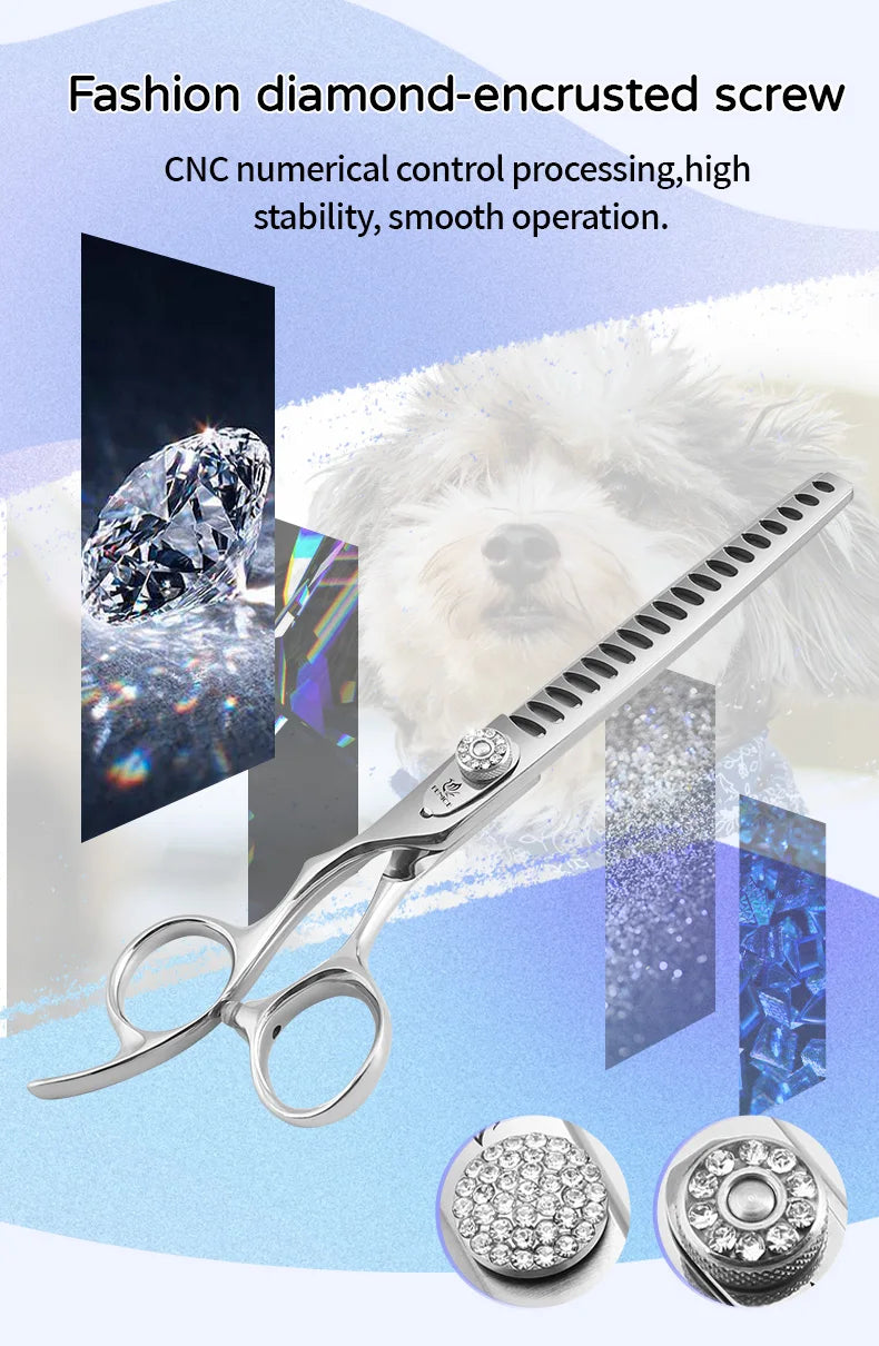 Fenice Left-handed Professional 7.0/7.5/8 inch JP440C Cutting Curved Fluffy Thinning Chunker Scissors Set Kit Pet Dog  Grooming