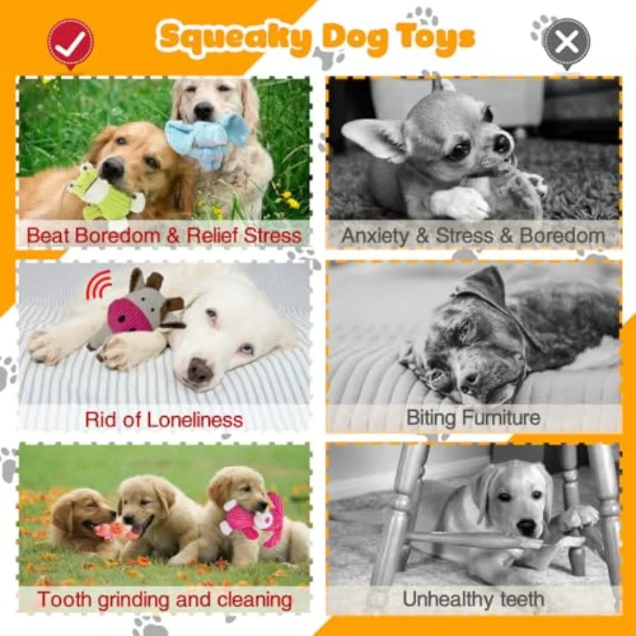 5 Pack Squeaky Dog Toys Tough Stuffed Plush Puppy Tough Chew Toys Durable Assortment Plush Animal Dog Toys to Keep Them Busy Pu