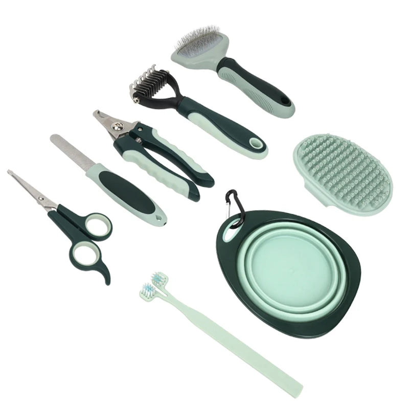 8 in 1 Dog Cat Grooming Comb Set Pet Cleaning Brush Tool Set Pet Multi-Functional Cleaning Set Cat Hair Removal Brush Kit