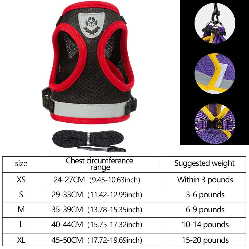 XS/S/M/L/XL Vest Harness Leash Adjustable Vest Strap Puppy Cat Chest Strap Reflective for Small Medium Dogs Cat Harnesses Vest