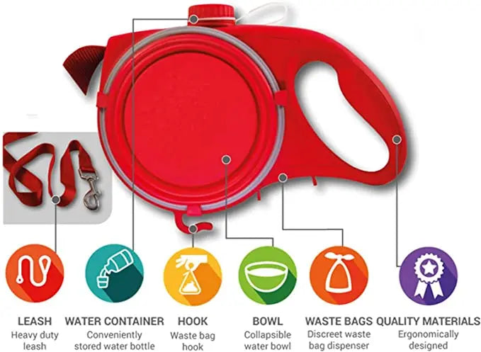 Multifunction Pet Dog Leash with Builtin Water Bottle Bowl Waste Bag Dispenser for Outdoor Walking Traction Rope Pet Accessories