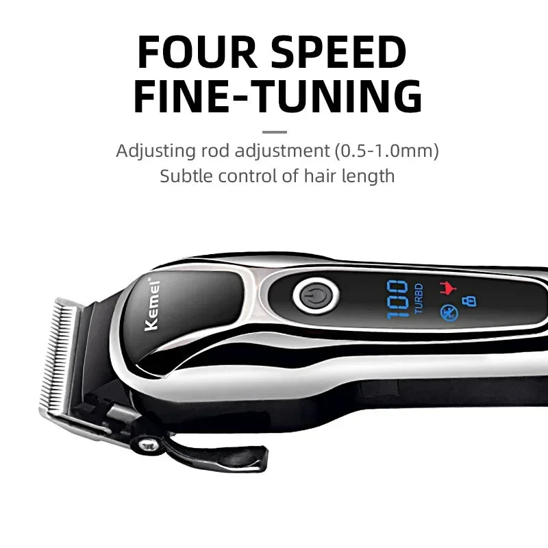 Professional Hair Clipper Kemei KM-1990 Rechargeable Trimmer Men Electric Cutter Hair Cutting Machine LCD Cordless Beard Trimmer